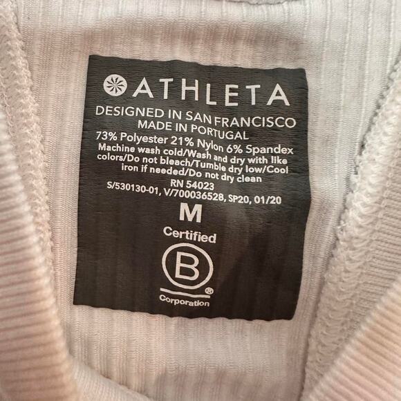 Athleta Size Medium White Ribbed Full Length Fitted Workout Activewear Tank - Picture 4 of 4